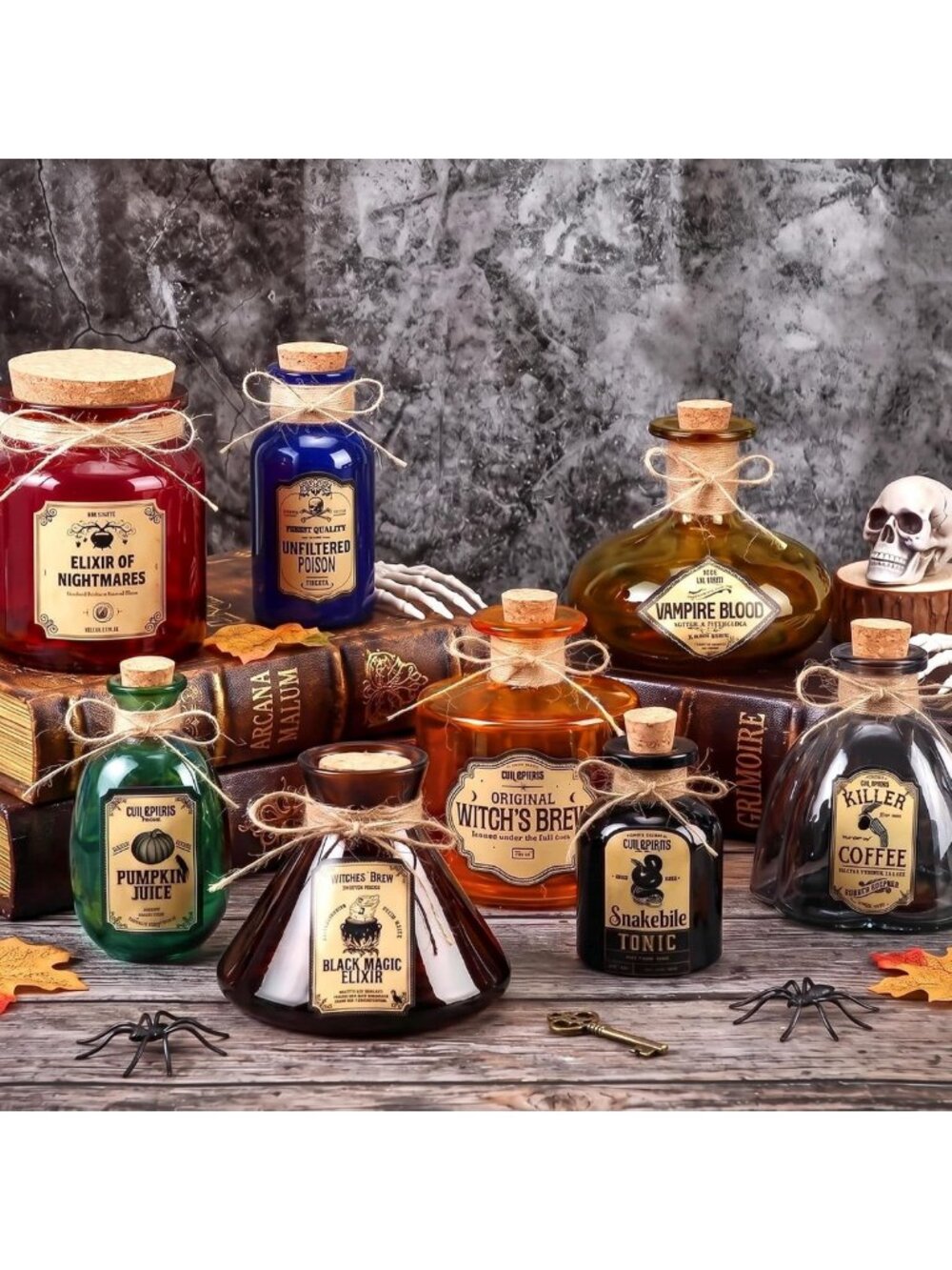 LemonRoad 8 Pcs Potion Bottles Halloween Decoration Glass with Cork, Retro